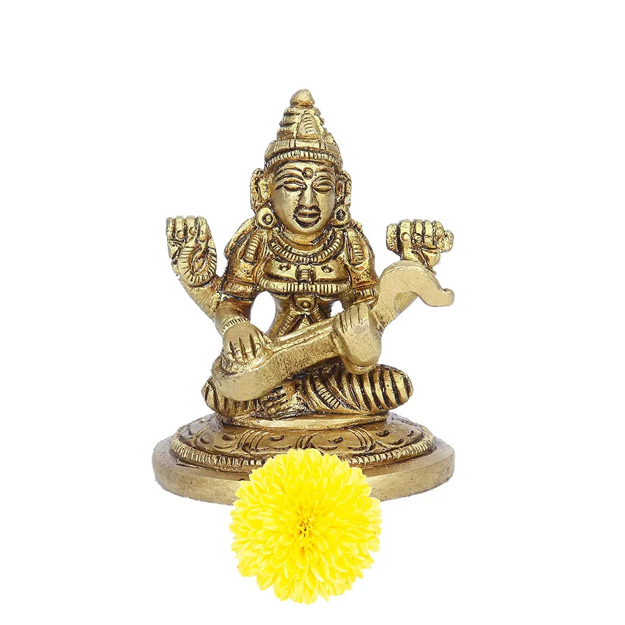 Anciently Saraswati Idol | Saraswati Idol Small | Saraswati Idol Brass, 5.5Cm Height, Gold Colour, 1 Piece