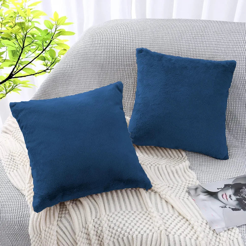 Luxe Home Cushion Cover Duble Side Rabbit Fur Plain Design Covers Set of 2 for Sofa Colour Teal