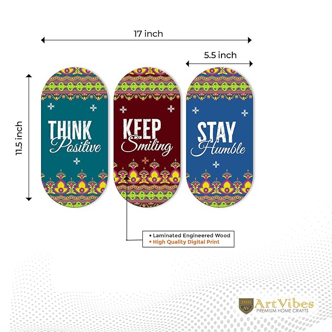 Artvibes Stay Humble Positive Quotes Printed Wooden Wall Hanger for Home | Set of 3