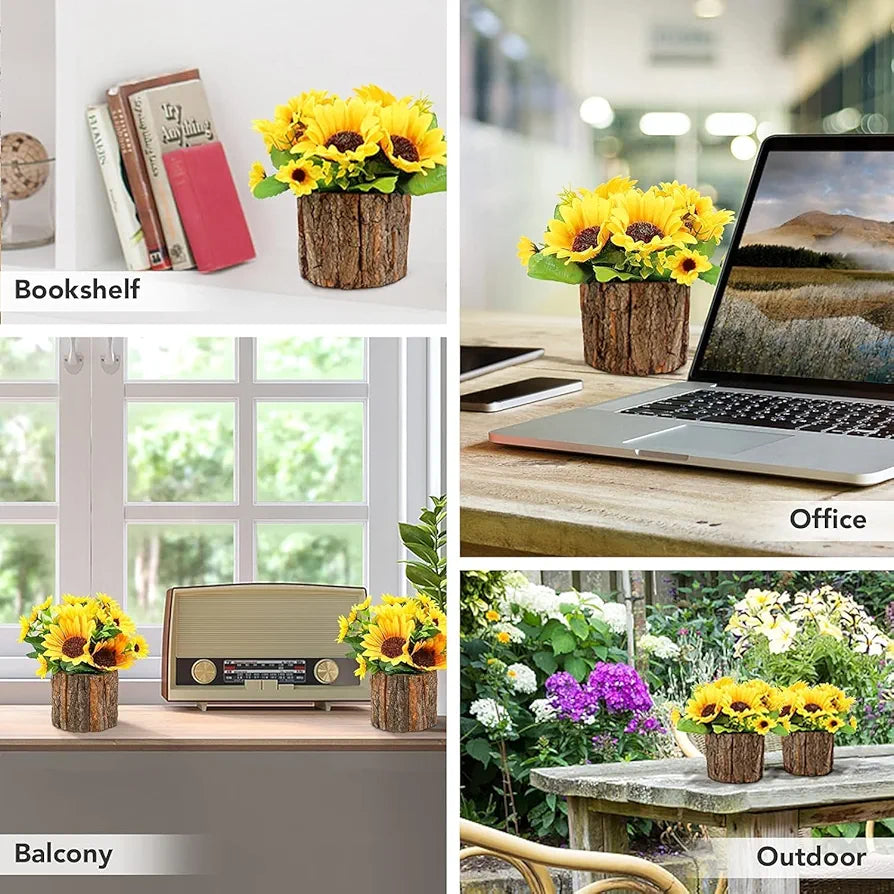 Artificial Sunflowers Fake Potted Plants Artificial Plants Indoors in Pots Yellow