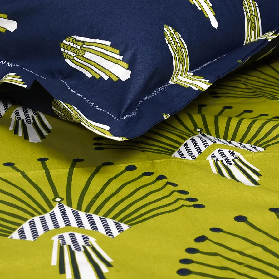 Divine Casa 144 TC 100% Cotton Bedsheet King Size Bed King Size Bedsheet with 2 Pillow Covers Colour Olive Navy