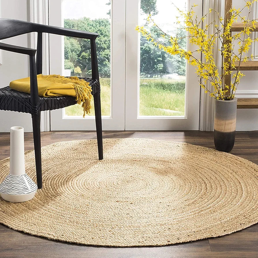 The Home Talk Natural Handcrafted Braided Round Jute Rug 80 cm Beige