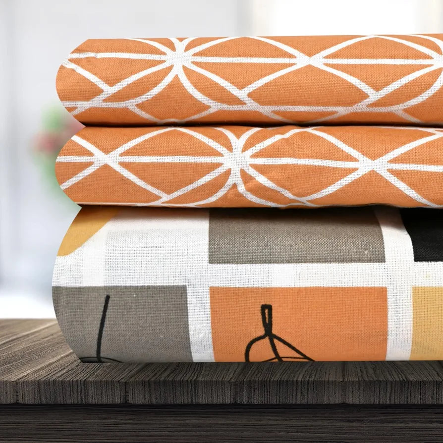 Divine Casa 144 TC Cotton Bedsheet for Double Bed with 2 Pillow CoverColour Ivory & Orange