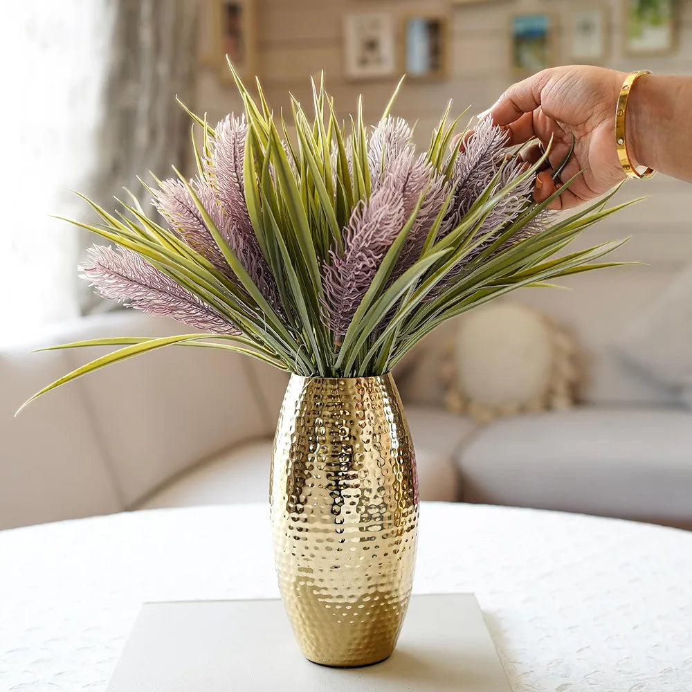 Behoma Metal Golden Full Hammered Oblong Shape 1 Large Pcs Flowers not Included