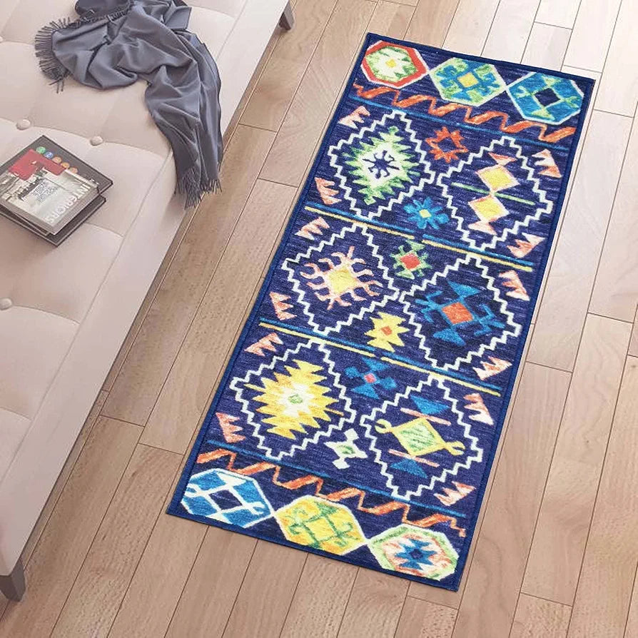 Status Contract 3D Printed Vintage Persian Bedside Runner Carpet Rug Anti Skid Backing Colour Multi