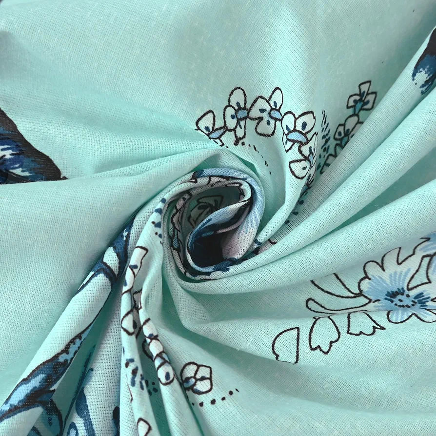 Divine Casa Bedsheet for Single Size Bed 144 TC Cotton Bedsheet for Single Size Bed with 1 Pillow Cover  Floral Colour Frost Blue