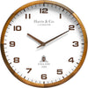 Harris & Co. Clockmasters Wooden Analog Wall Clock With Leather Dial and Wooden Hands14 Inch Silent Sweep Noiseless Technology Model - Brick Lane