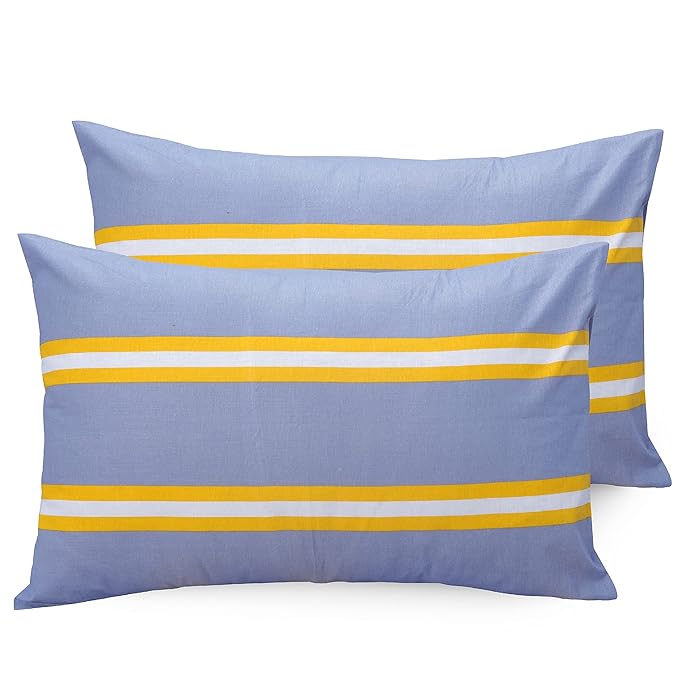 Huesland by Ahmedabad Cotton 144 TC Cotton Pillow Covers Set of 2 | Grey & Yellow