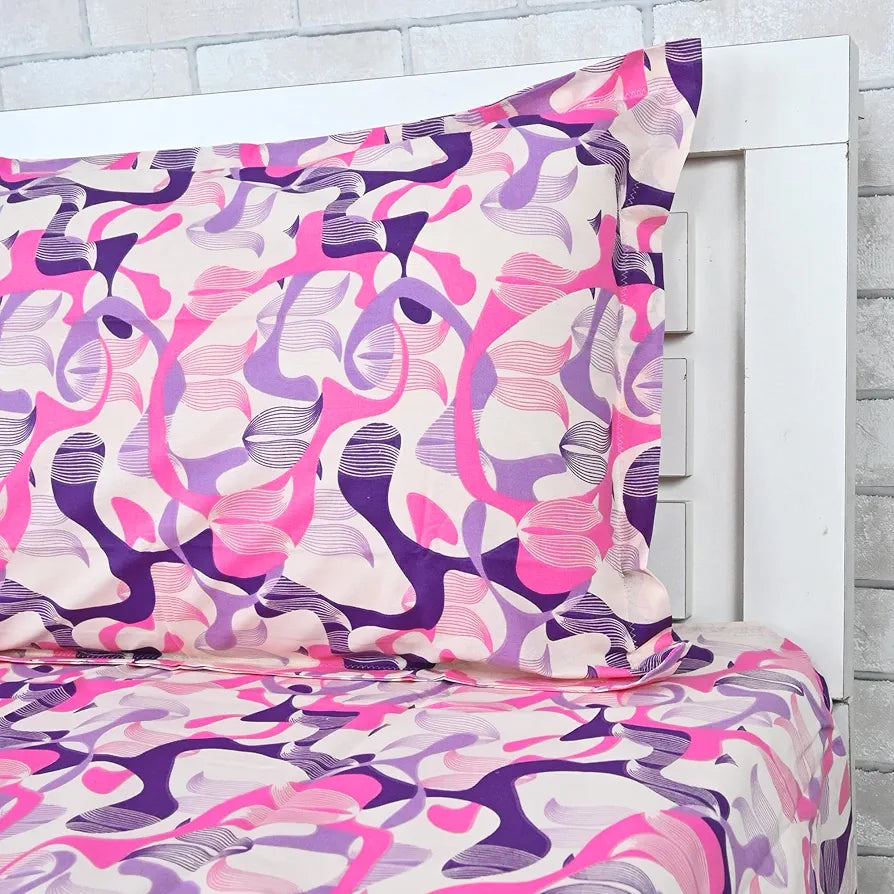 Divine Casa 144 TC 100% Pure Cotton Single Bed Bedsheet with 1 Pillow Cover Orchid Bloom Print Colour Purple Pink