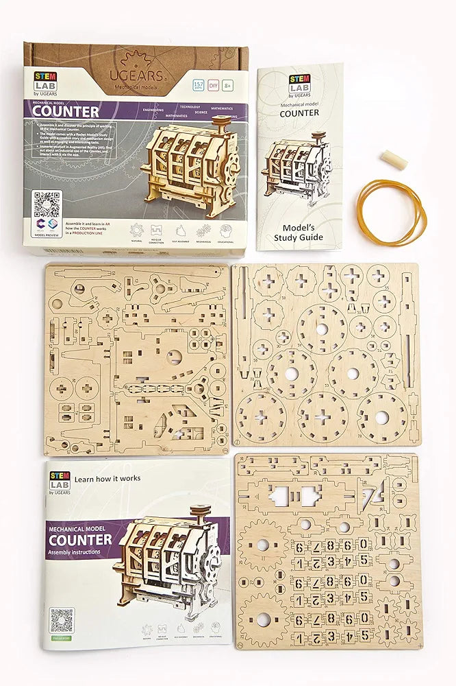 Ugears STEM Counter Model Kit - Creative Wooden Model Kits for Adults, Teens and Children - DIY Mechanical Science Kit for Self Assembly - Unique Educational and Engineering 3D Puzzles with App
