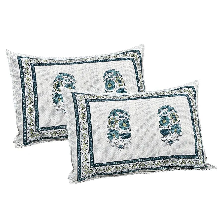 Kuber Industries Double Bedsheet with 2 Pillow Covers 160 TC Premium Cotton Dezier Flower Boota Green