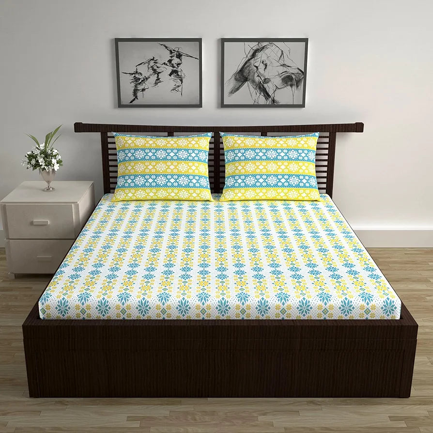 Divine Casa Double Fitted Elastic Bedsheet Poly Cotton Elasticated Corners for Secure Fit on Double Beds Colour Iced Aqua