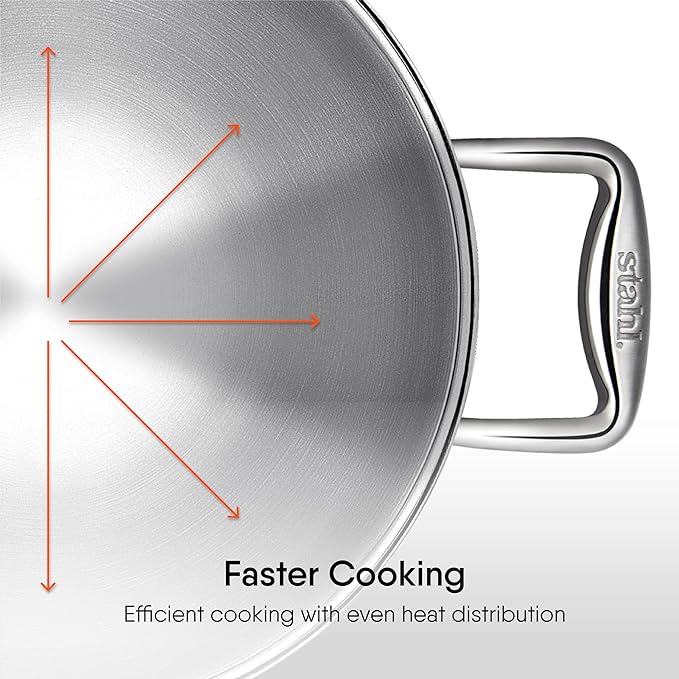 Stahl Artisan Triply Stainless Steel Round Bottom Kadhai With Lid | Extra Deep Kadai | 2.3 L | 22 Cm