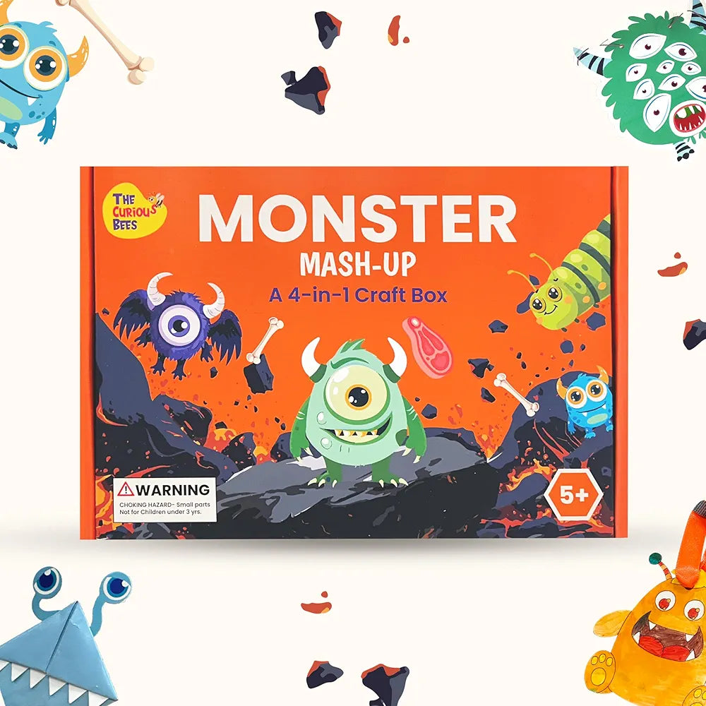The Curious Bees Monster Mash-Up Activity Box | Fun and Learning Craft Kit for 5+ Year Olds | Creative DIY Fun Activity Kit for Boys & Girls | Ideal Gift for Early School-goers | 4-in-1 Activity Box