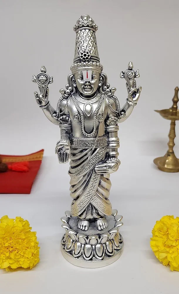 Gold Art India Lord Tirupati Balaji Kamal Silver Plated Antique Matte
