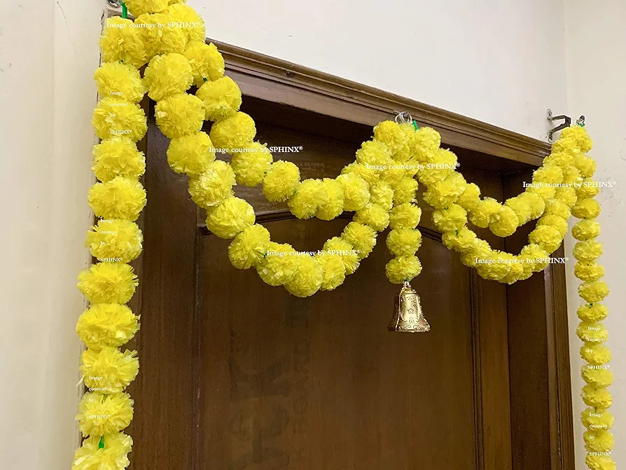 Artificial Marigold Fluffy Flower Garlands Door Toran Set/Door Hangings - Yellow