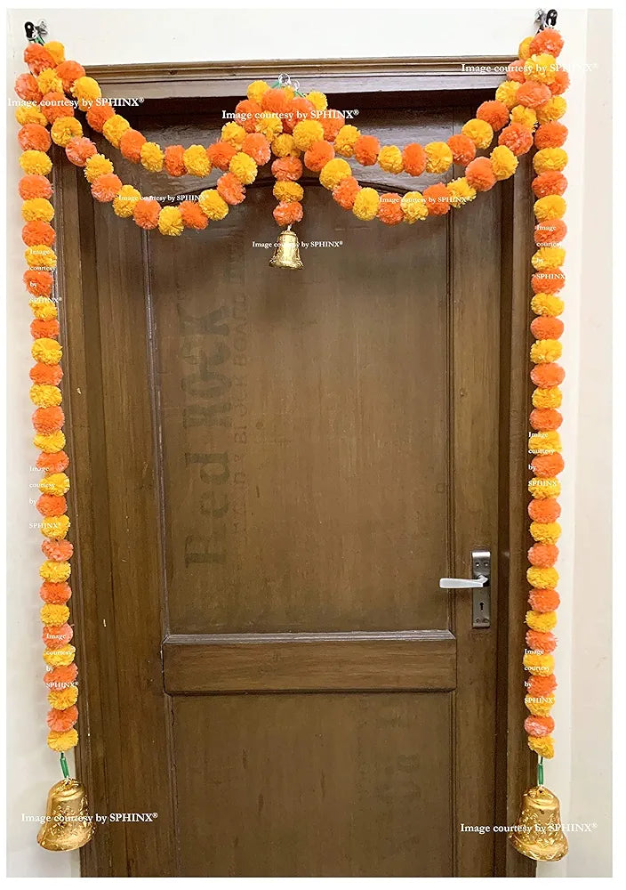 Artificial Marigold Fluffy Flower Garlands Door Toran Set/door Hangings - Light & Dark Orange