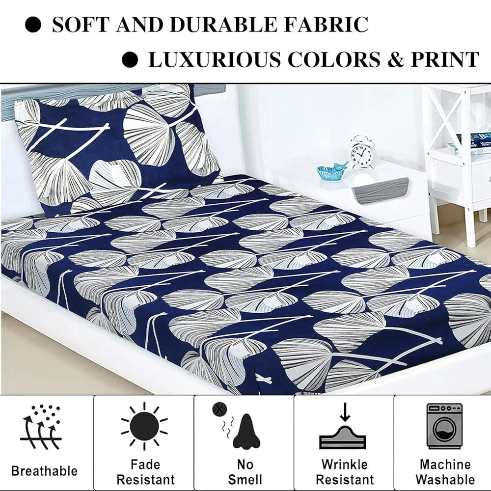 Kuber Industries Cotton Single Bedsheet with 1 Pillow Cover Patta Design Blue