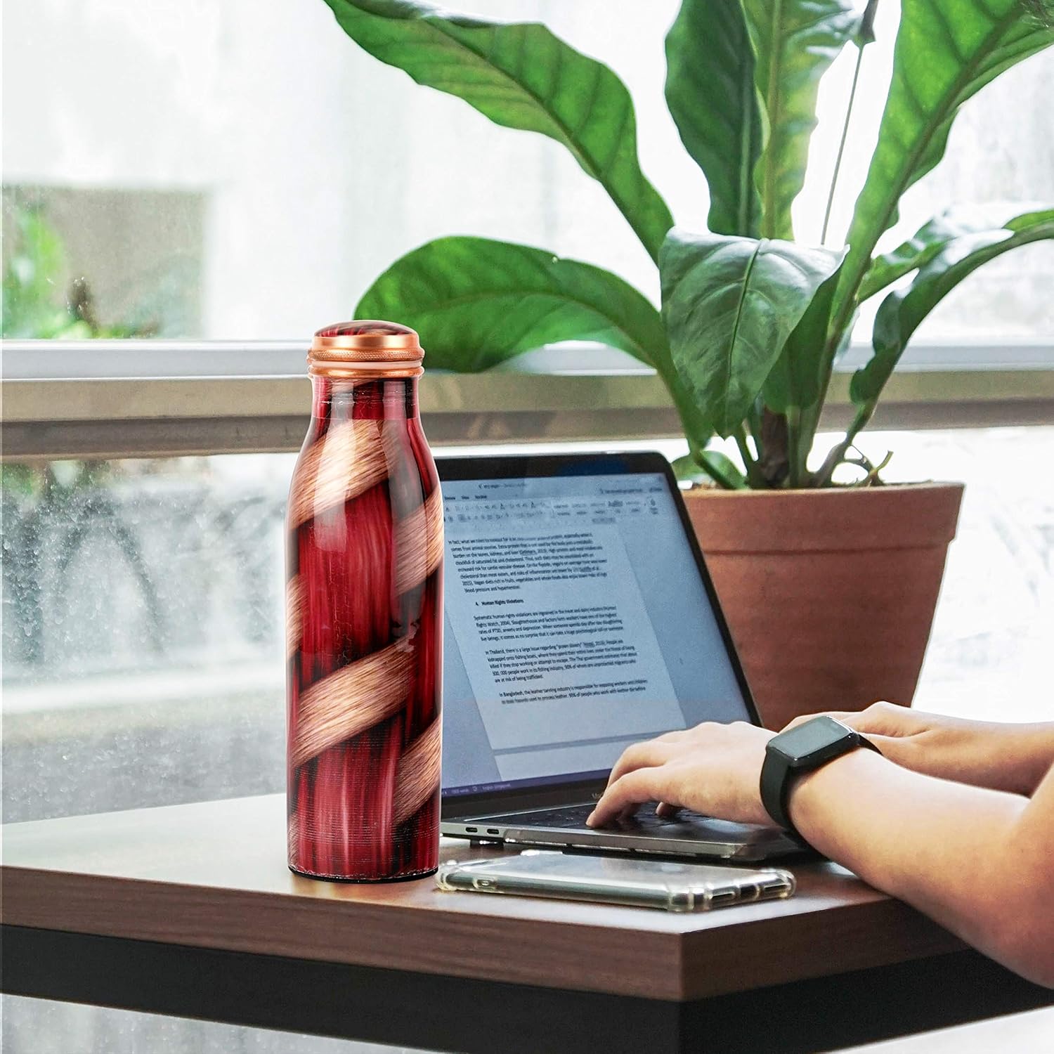 Cello Cop-Pura Good Earth Copper Water Bottle | 1000ml | Weaves