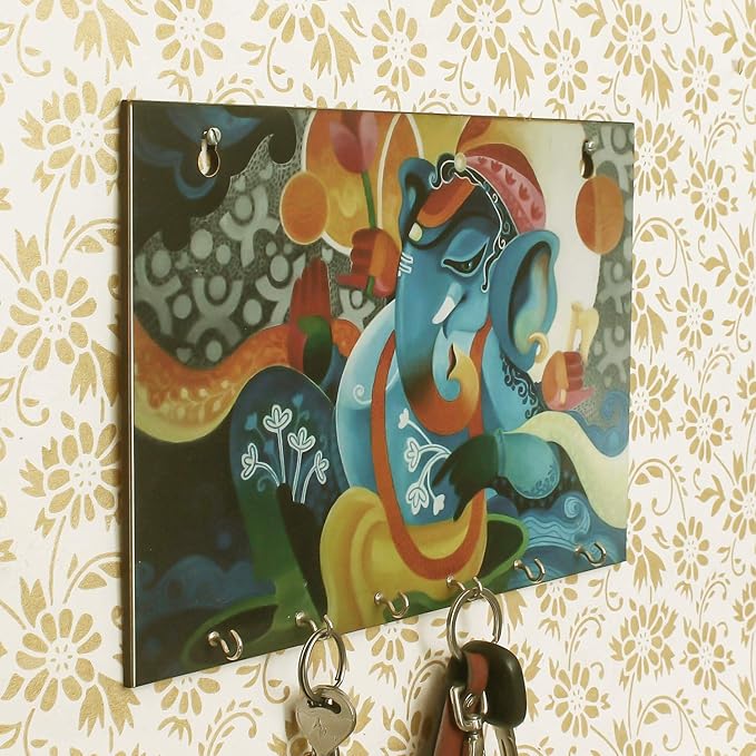 Ecraftindia Lord Ganesha Theme Wooden Key Holder With 6 Hooks