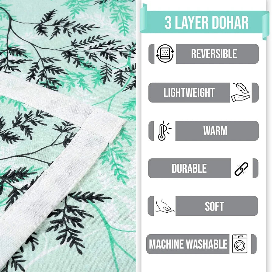 Divine Casa Floret 100% Cotton Single Dohar 120 GSM Soft & Lightweight Throw Blanket Colour Beach Glass