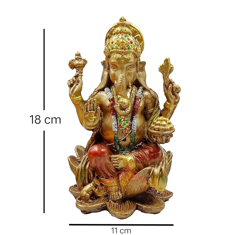 Jaipur Ace Ganesh Idol Murti Statue Sitting on Lotus 18 X 11 Cm Ganesha Sitting On Flower