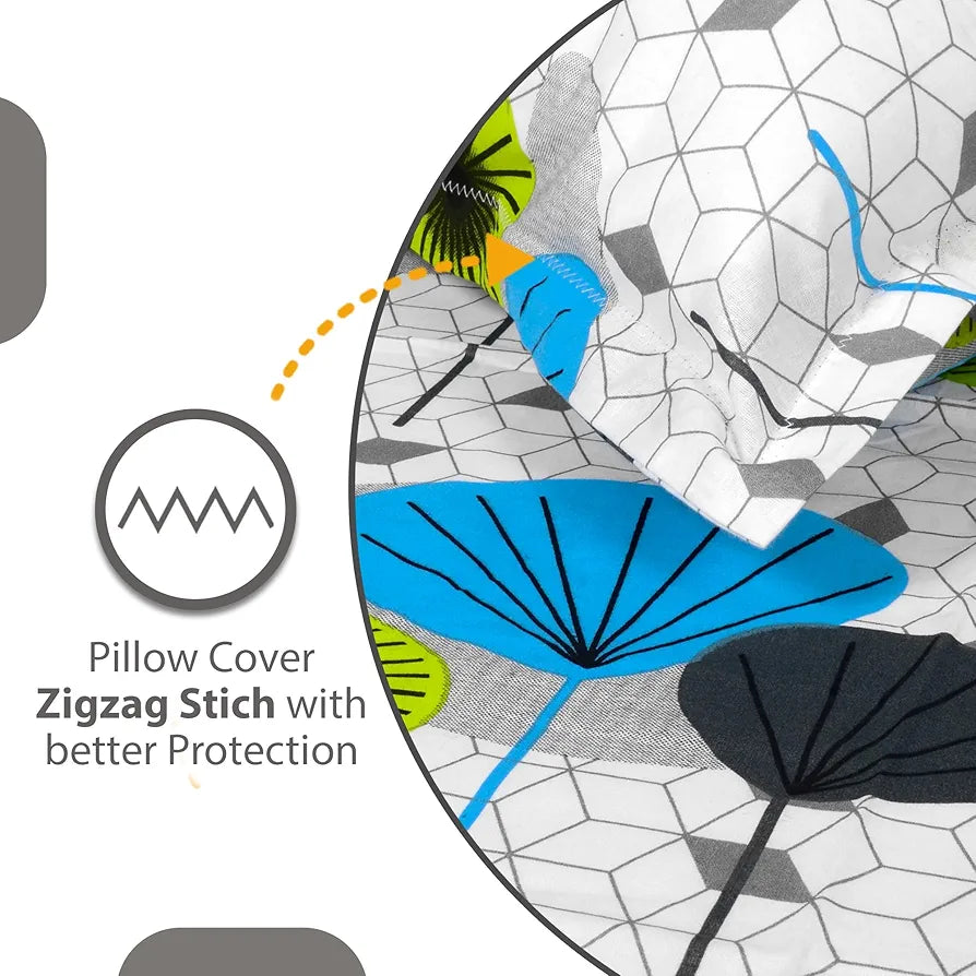 Divine Casa 144 TC 100% Cotton Bedsheet for Double Bed with 2 Pillow CoverColour Green & Blue