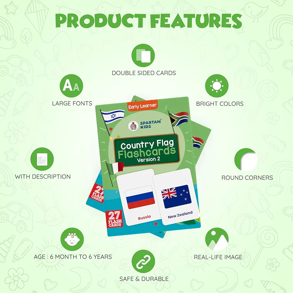 SPARTAN KIDS World Country Flags  Flash Cards for Kids Creative_Thinking | 27 Early Learning Flash Cards Easy & Fun Way of Learning 1 Year to 6 Years Babies