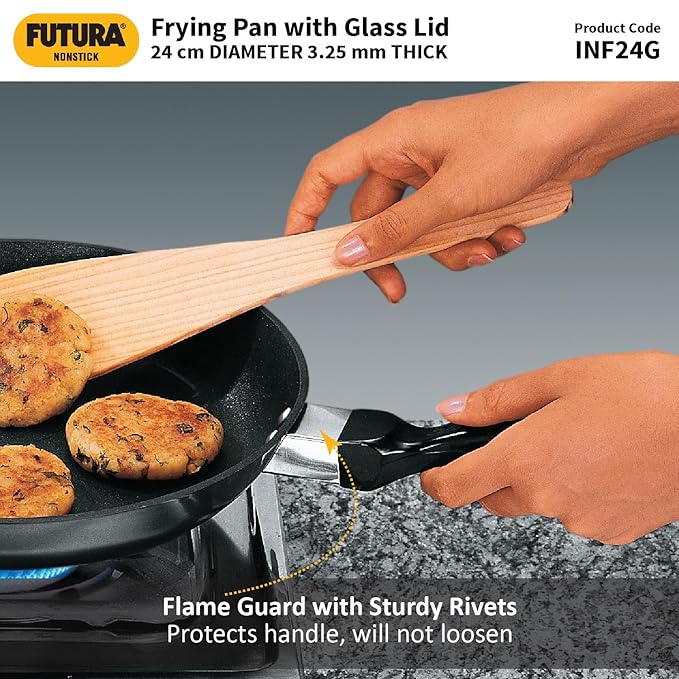 Hawkins Futura 26 cm Frying Pan Nonstick Fry Pan with Glass Lid Pan Black