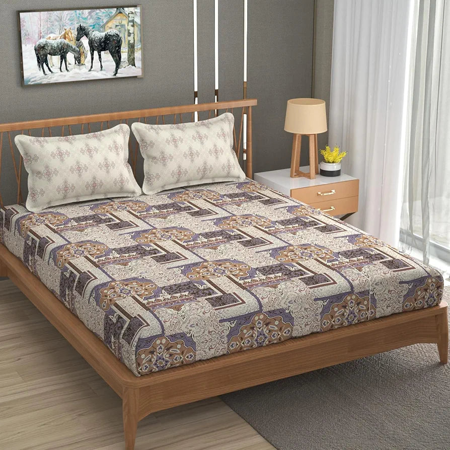 Fresh From Loom Microfiber Cotton Bedsheet King Size 240 TC King Size Soft Bed Cover with 2 Pillow Cover Paisley Coffee