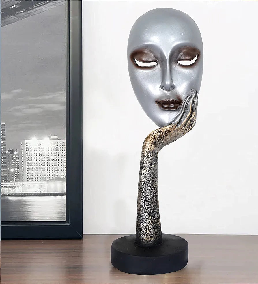 Zart Lady Face Silver Polyresin Showpiece  Use in Home Decor Gifts