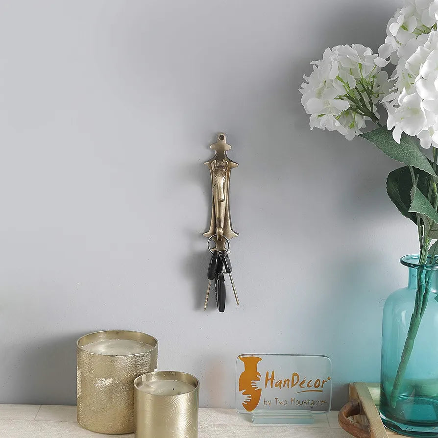 Two Moustaches Horse Head Design Brass Key Holder Antique Brown