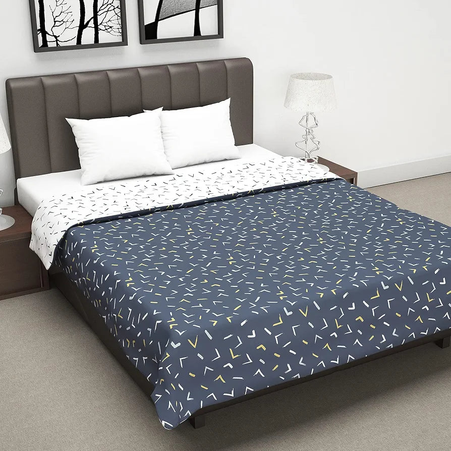 Divine Casa 120 GSM Microfiber Double Dohar Soft & Lightweight Throw Blanket Arrow Print Pattern Colour Navy Blue