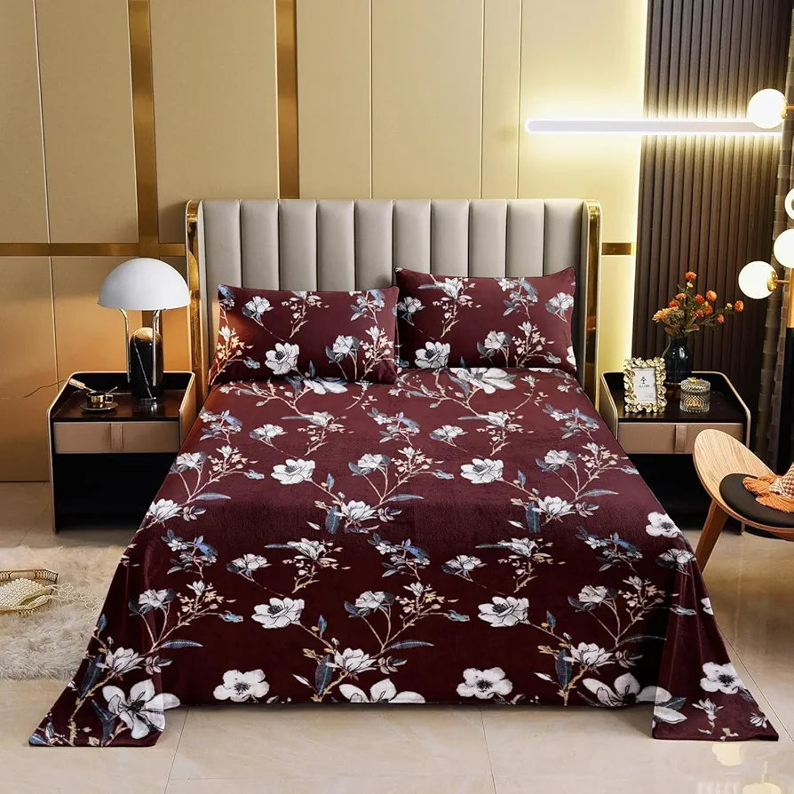 Cloth Fusion 190 TC Warm Winter Bedsheet for Double Bed King Size with 2 Pillow Covers Redpetal
