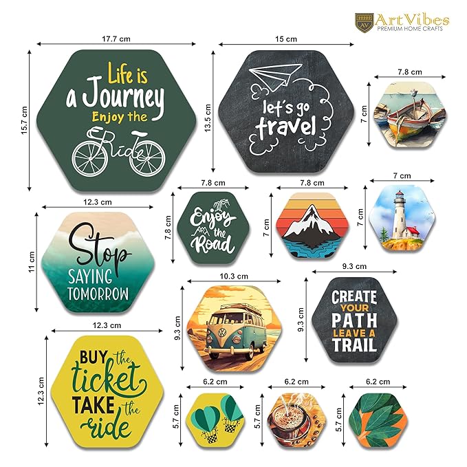 Artvibes Decorative Modern Wooden Wall Hanging Decoration for Home | Quotes Decor Item | Pack of 13 Pieces