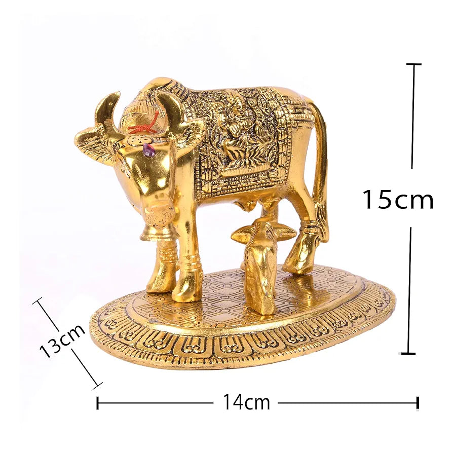 Jaipur Ace Kamdhenu Cow With Calf Statue Standard Size Golden kamdhenu