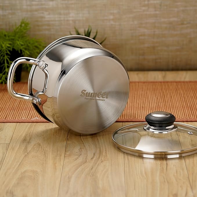 Sumeet Stainless Steel Induction Bottom Casserole with Glass Lid 2.5 Liter 18 cm Silver