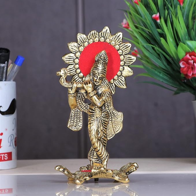 KridayKraft Lord Krishna standing Playing Flute Gold for Pooja Room Decorative For Home