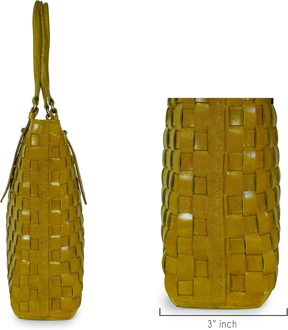 Goatter Genuine Leather Handmade Women's Tote Bag,Yellow Color