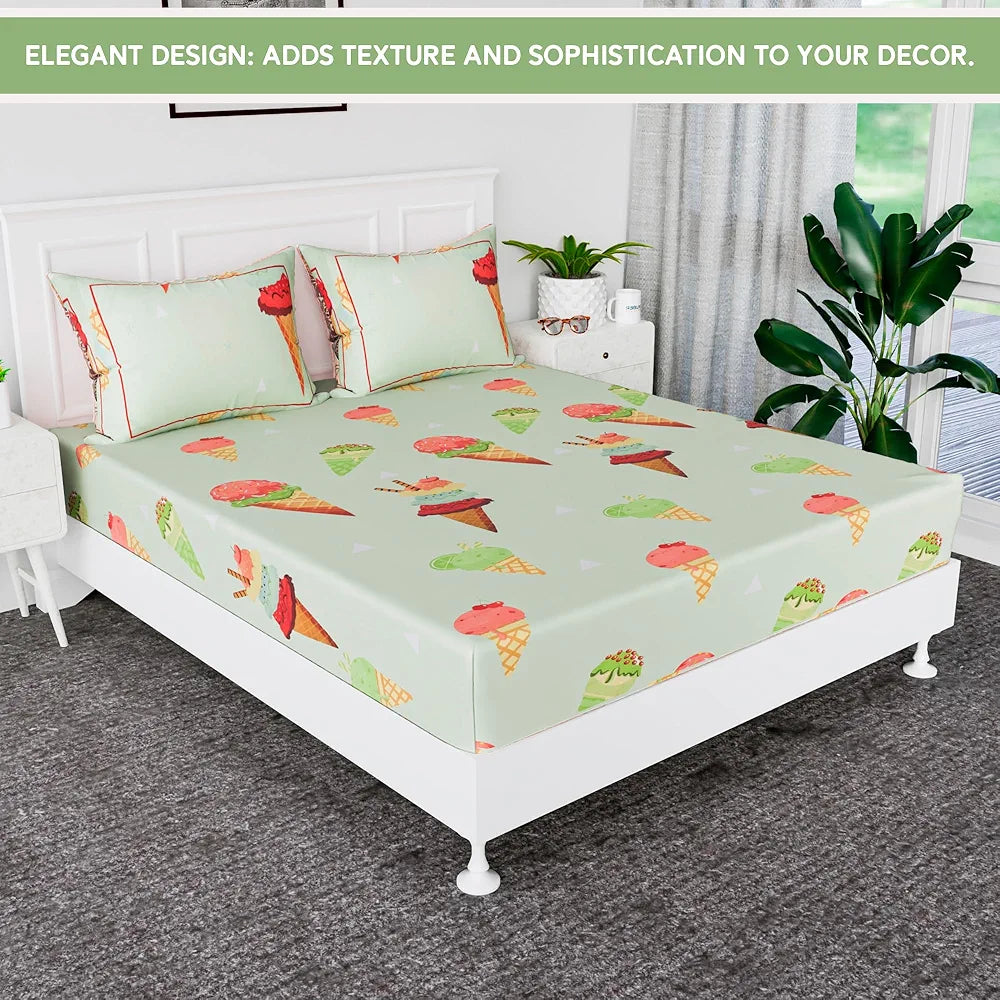 Kuber Industries Premium Cotton Bedsheets For Double Bed With 2 Pillow Covers Green