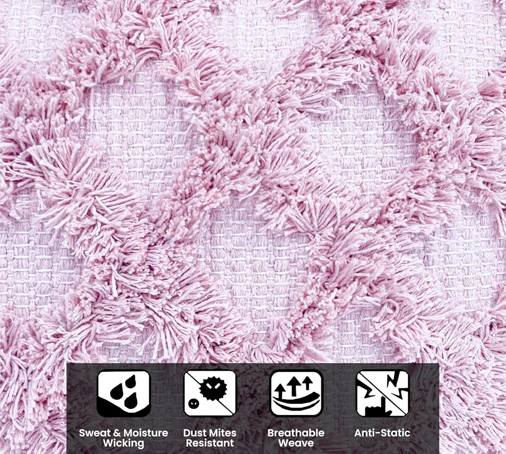 Sajavat Home Hand-Knitted Pure Cotton 3 Seater Sofa Throw & Cushion Cover Colour Beige Pastel Throw & Pink Cushion