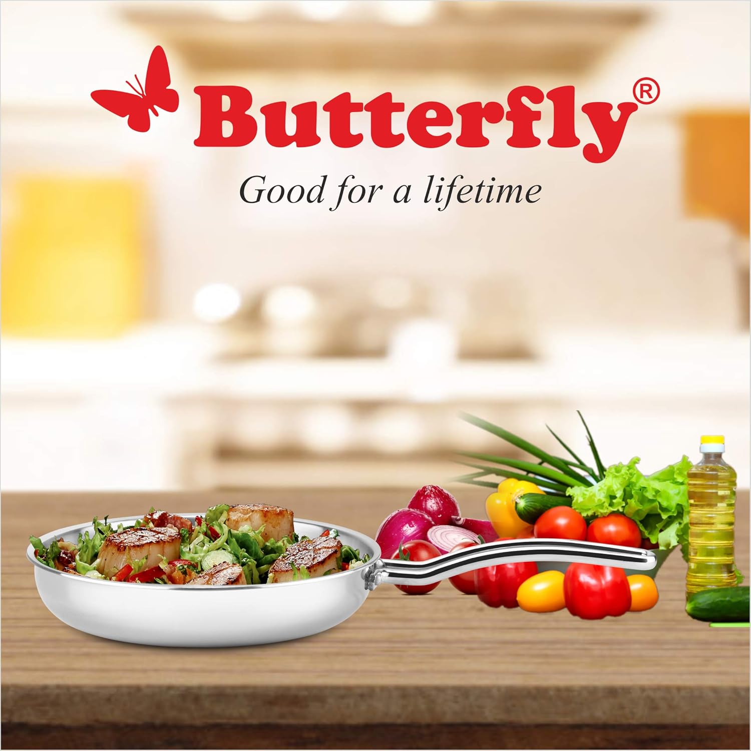 Butterfly Royale Tri-ply Fry Pan | 240 Mm | 2 Litre | Stay Cool Handle | Induction Compatible