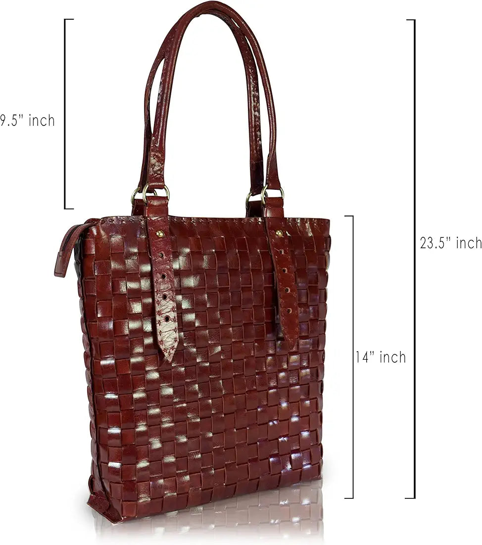 Goatter Genuine Leather Handmade Women's Tote Bag,Red Color