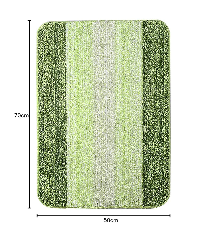 Saral Home Microfiber Striped Rectangle Shaped Anti-Skid Bath Mats Colour Green (Pack of 2)