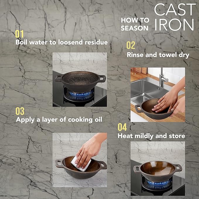 Sumeet Super Smooth Gold Series Pre Seasoned Cast Iron Small Kadai for Fry 950 ml