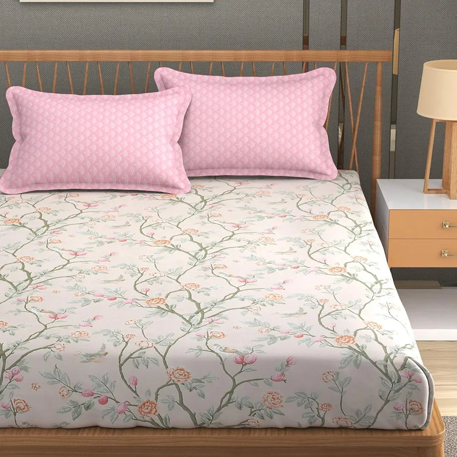 Fresh From Loom Floral XXL Microfiber Soft Cotton King Size Bedsheet for Double Bed 2 Pillow Cover 240 TC King Size Soft Bed Sheet Oyster Pink