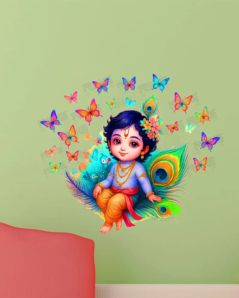 Rng Graphics Pvc Vinyl Flute in Hands Krishna Peel and Stick Wall Sticker Sticker Multicolor 46 Cm X 46cm DW-117L