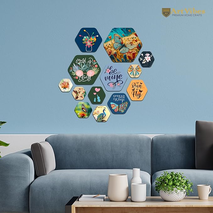 Artvibes Decorative Wooden Wall Hanging Decoration for Home | Quotes Decor Item| Pack of 13 Pieces
