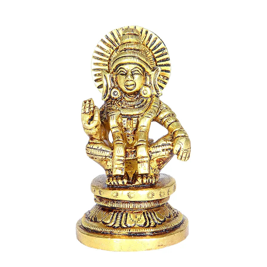 Lord Ayyappa Brass Idol | Anciently Swamy Metal Statue, 7 CM Height, Gold Colour, 1 Piece
