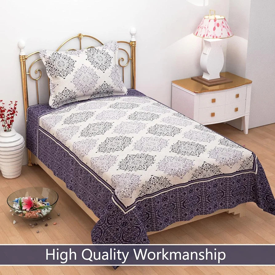 Fresh From Loom Reversible Cotton Floral 300 Tc Single Bed Bedsheet With 1 Pillow Covers Purple